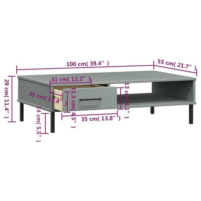 VidaXL Table Basse avec Pieds en Métal, Table d'Appoint avec Compartiment, Bout de Canapé avec Tiroir Salon, Industriel, 351037