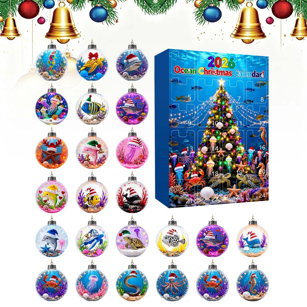 Animal Advent Calendar - 2D Pendant with Sea Creature Hanging Ornaments for Holiday Countdown