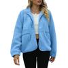 Damen Stehkragen Fleecejacke Knopfleiste Lässige Oberbekleidung Langarm Leichtes Sportliches Oberteil mit Tasche
