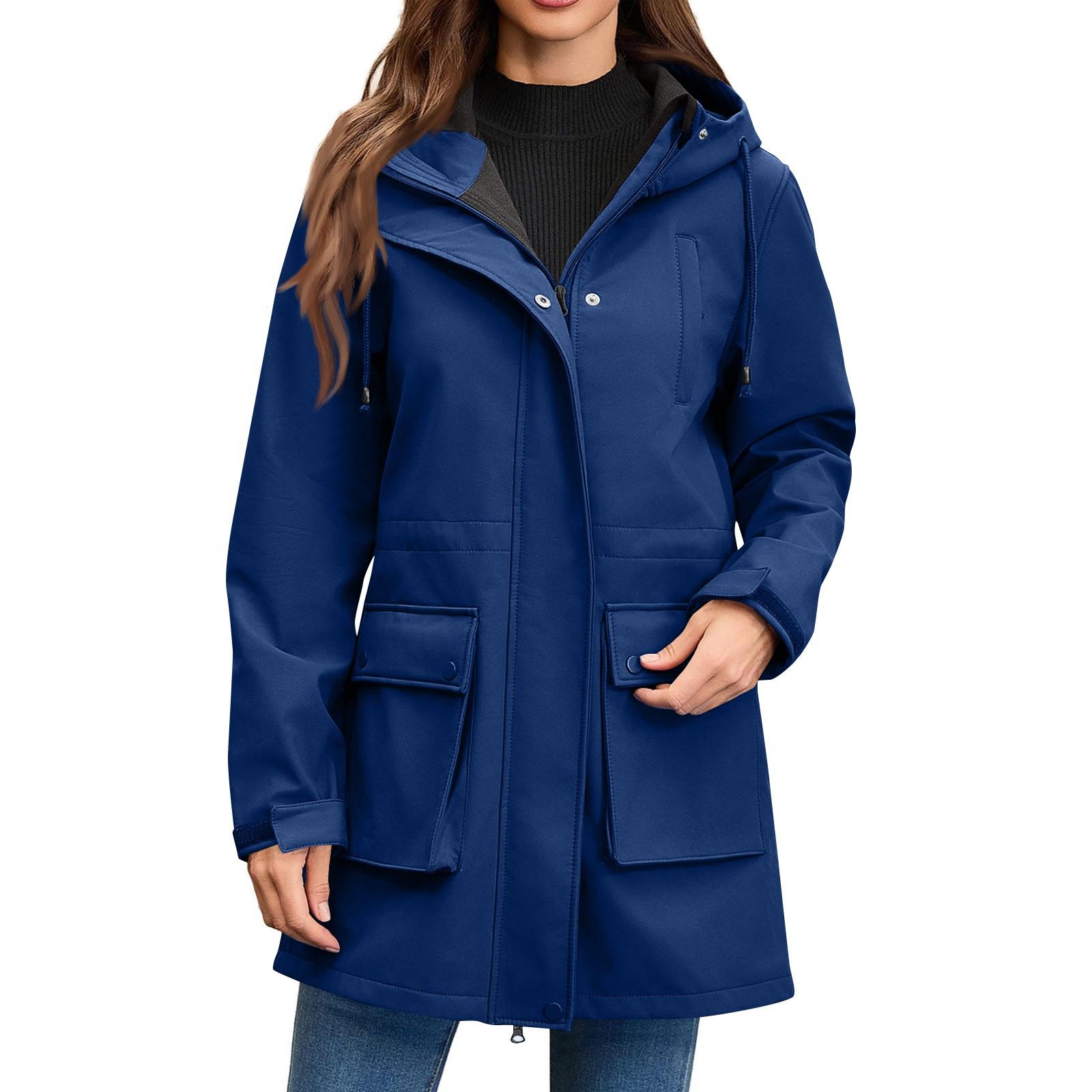 

Женская однотонная полосатая дождевик на открытом воздухе плюс водонепроницаемый плащ с капюшоном ветрозащитный L