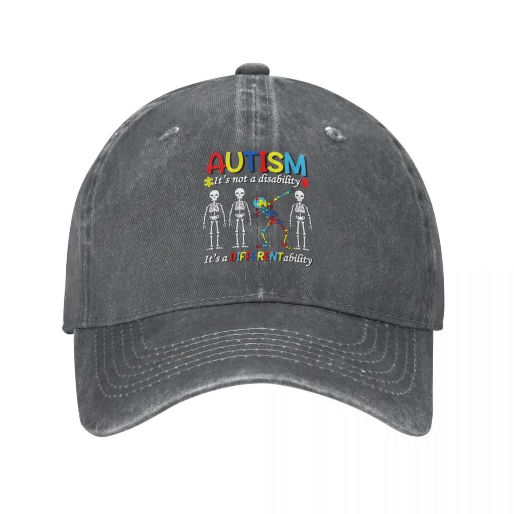 Autism Skeleton Dabbing Baseball Caps Distressed Denim Sun Cap It's A Different Ability Awareness Outdoor Summer Caps Hat