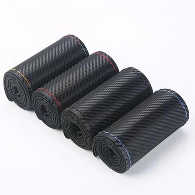 Carbon Fiber Genuine Leather Steering Wheel Cover Hand Sewn for All Seasons Non-Slip Car Handle Grip for Cars Sedans SUVs 38cm