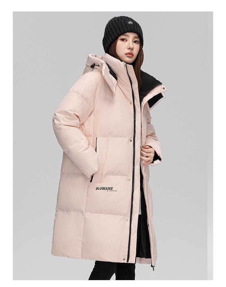 Unisex Mid-Length Hooded Down Jacket, 90% White Duck Down, Thickened for 2025 Winter, Trendy Couple's Warm Outerwear with Cold Protection.