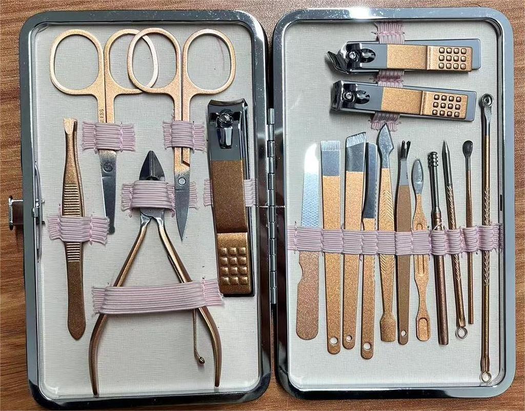 Rose Gold 18-Piece Stainless Steel Manicure Set - Nail Clippers & Art Tools