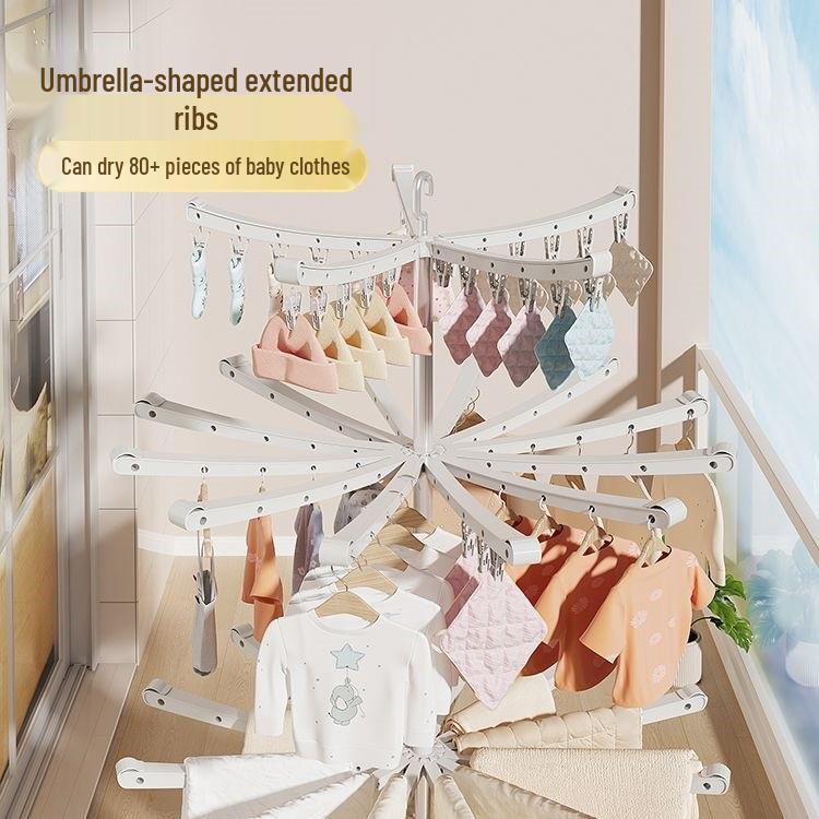 Foldable Double-Pole Baby Clothes Drying Rack for Home and Balcony Use