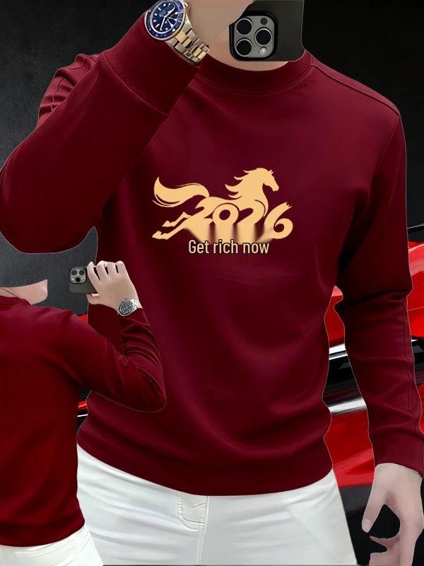 2026 Year of the Horse Men's Red Hoodie - Zodiac New Year Edition, Stylish and Prosperous