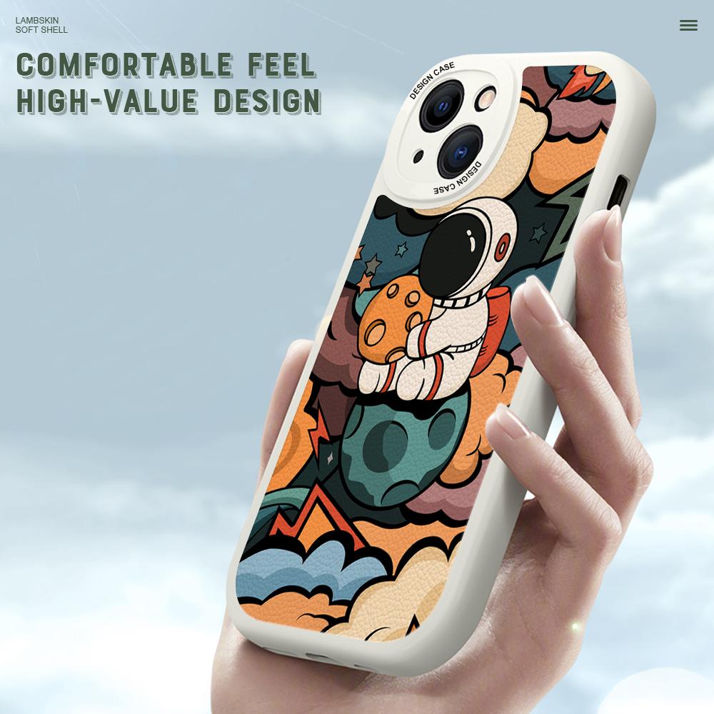 Slim Cartoon Astronaut Leather Back Casing PU Leather Cover Phone Case for Huawei Honor Infinix iPhone Vivo