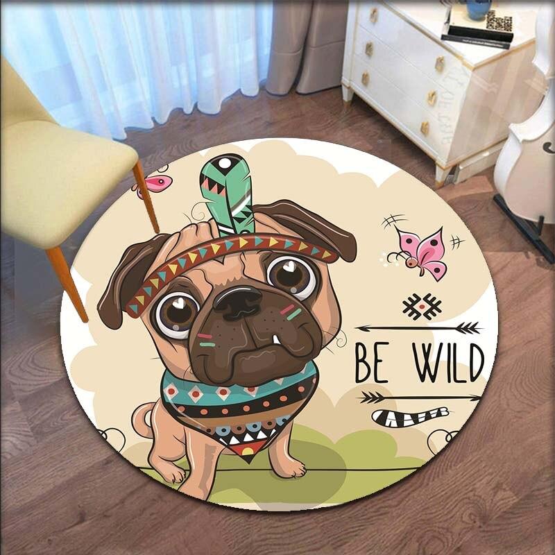 Cartoon Tier runder Teppich Teppich für Wohnzimmer Kinderzimmer Eule Elefant Löwe Bodenmatte Kinder Schlafzimmer