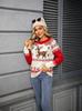 2026 Jacquard Christmas Red Plus Size Deer Sweater Pullover, Long Sleeve Holiday Knit Top