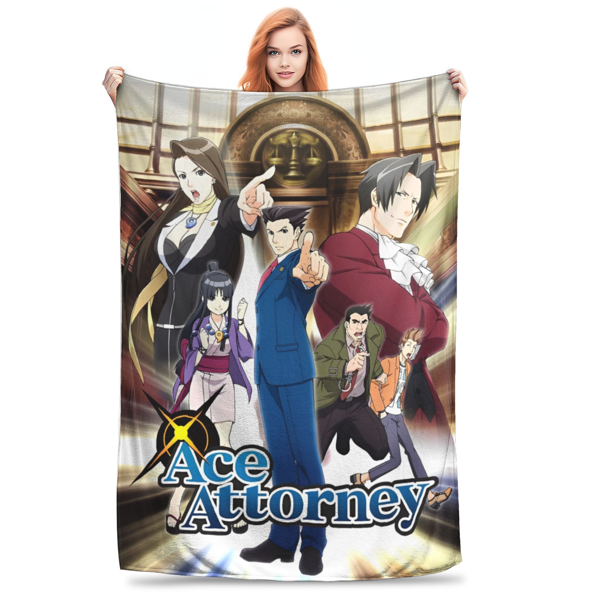 

Судебная игра Ace Attorney Аниме Фланелевое одеяло Феникс Райт Одеяла для дома Спальни Легкое Тонкое Для улицы Дышащее 150x200cm
