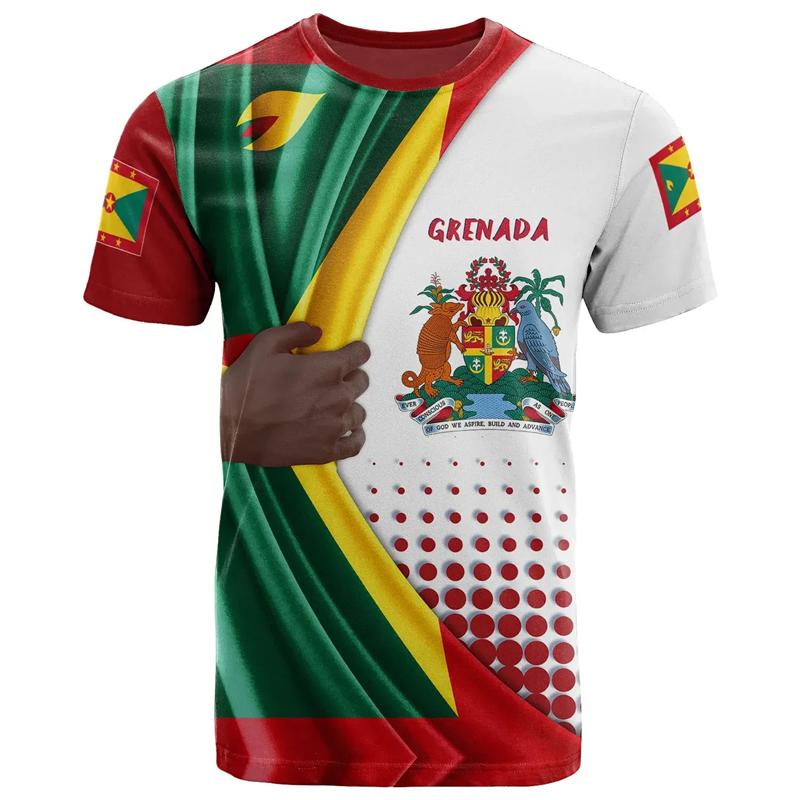 Grenada Flagg Grafisk T-shirt För Män 3D-tryckt Vapen T-shirt Sportkläder Rund Hals Korta Ärmar Casual T-shirts