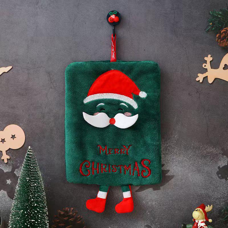 New Cartoon Christmas Coral Fleece Hanging Hand Towel - Thick, Absorbent, Quick-Drying Kitchen Dishcloth