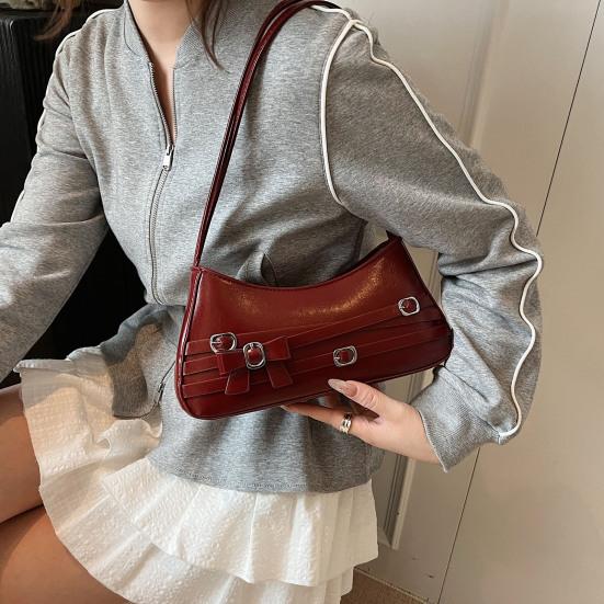 

Жіноча сумка-хобо зі штучної шкіри з бантом, сумка через плече, вінтажний клатч, сумка під пахви для вулиці, роботи, вечірки, побачення вина червоного кольору