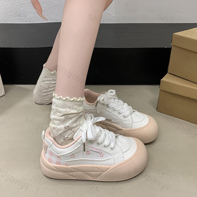 Fashion Women Vulcanized Shoes 2025 Autumn New Fashion Lace Up Platform Casual Shoes Comfortable Height Increase Outdoor Non Slip Flats