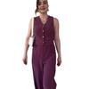 2025 summer European and American women's clothing cross-border comfortable casual versatile commuter sleeveless button top pants two-piece set