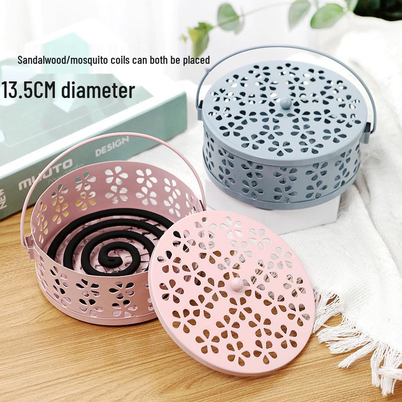 Wrought Iron Mosquito Coil Holder with Lid - Fireproof, Anti-Scald Incense Burner for Indoor Use.