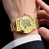OLEVS Automatic Skeleton Men's Watch Gold Band Gold Dial Luxury Waterproof Mechanical Dress Watch