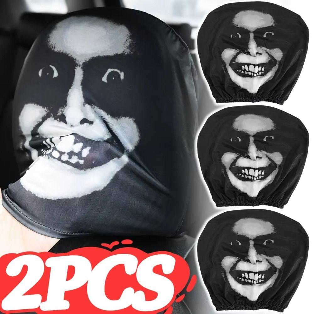 2Pcs Universal Car Headrest Cover Black Skull Pattern Car Seat Headrest Auto Interior Accessories