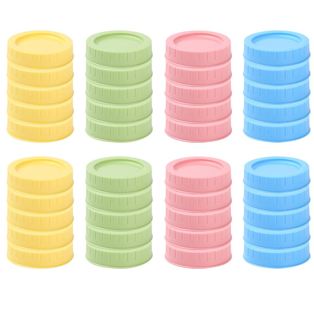 12/24Pcs 70mm Reusable Plastic Mason Jar Lid Set Colorful Ribbed Cover for Wide Mouth Jar Leak-proof Seal Bottle Cover Spout Lid