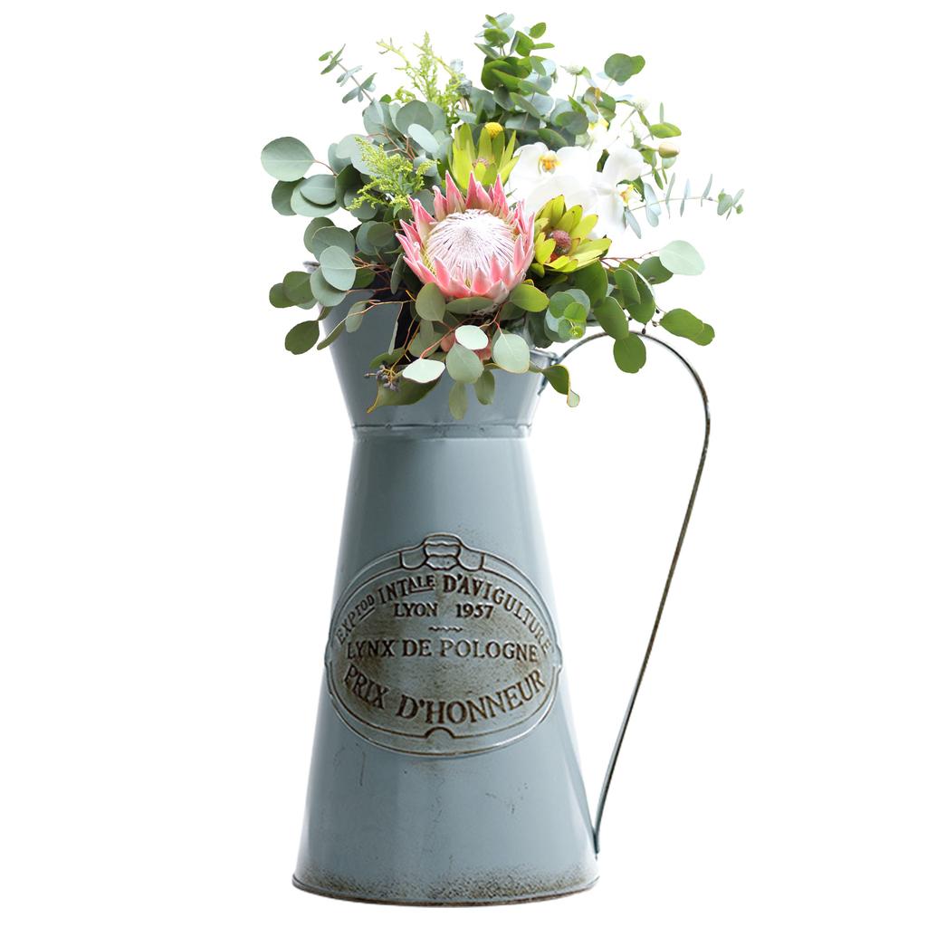 Vintage Style Metal Flower Vase Galvanized Finish Rustic Flower Jug Vase for Indoor and Outdoor Decor