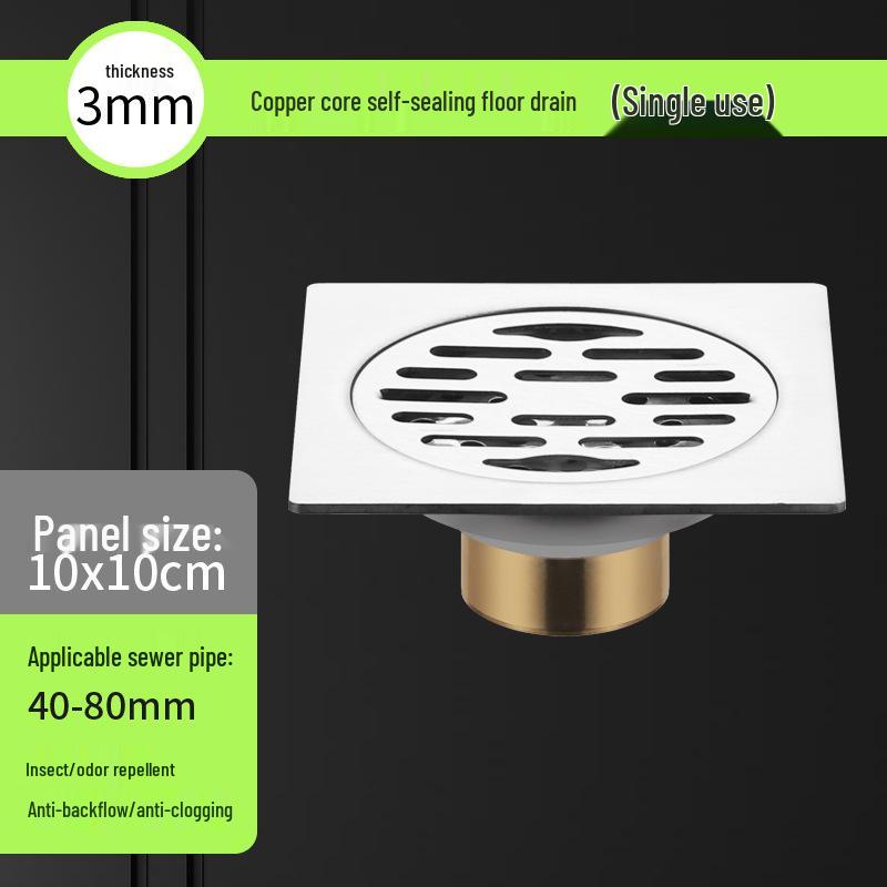 

Stainless Steel Self-Sealing Floor Drain for Bathroom or Washer, 6cm Thick, Large Displacement, Square, Deodorizing Core.