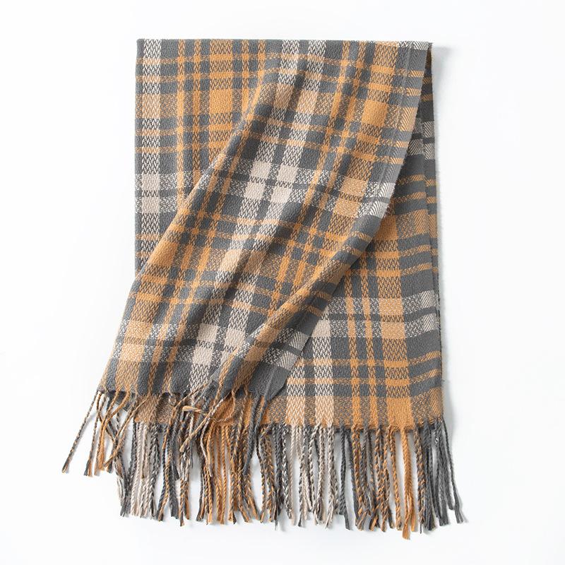 British Plaid Scarf Women's Autumn and Winter New Versatile Couple Long Warm Double-sided Thickened Retro Scarf