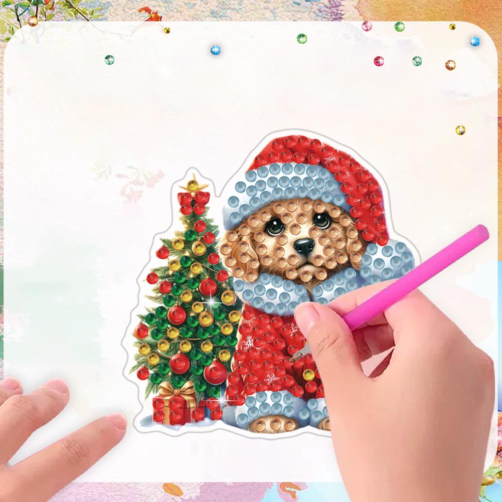 6pcs 2D Flat Xmas DIY Diamond Art Refrigerator Sticker Diamond Art Kits Crystal Refrigerator Magnet for Home Kitchen Decoration