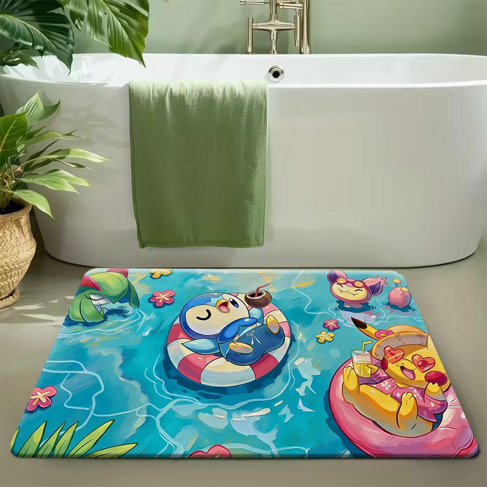 Pokemon Snorlax and Friends Tropical Beach Party Print Doormat Anti-slip Absorbent Floor Mat for Home Entrance Bedroom Living Ro