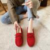 Large size women's shoes bow mother shoes women's autumn and winter new soft sole one-pedal flat heel velvet warm pregnant women's single shoes
