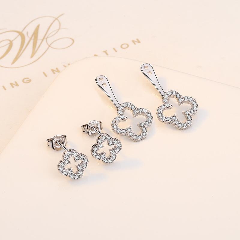 Kolczyki Koniczynka Czterolistna Kwiat Wiszące z Tyłu, Kolczyk Dający Dwa Sposoby Noszenia, Wszechstronna Biżuteria Kolczykowa