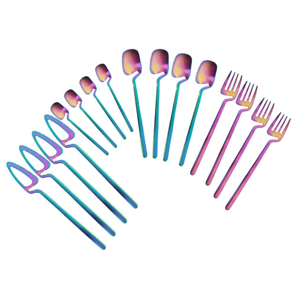 16Pcs/Set Black Cutlery Set Knives Dessert Forks Spoons Dinnerware Set Stainless Steel Tableware Set Home Kitchen Silverware Set