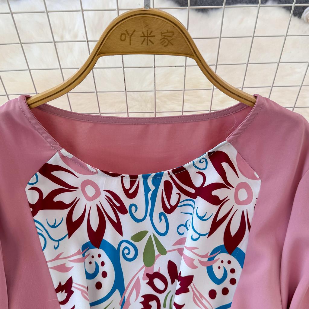 Podzimní Vintage Dámské Tištěné Patchworkové Dlouhé Šaty Elegantní O-Výstřih Vysoký Pas A-Linie Ležérní Maxi Šaty Dámské Sváteční Šaty