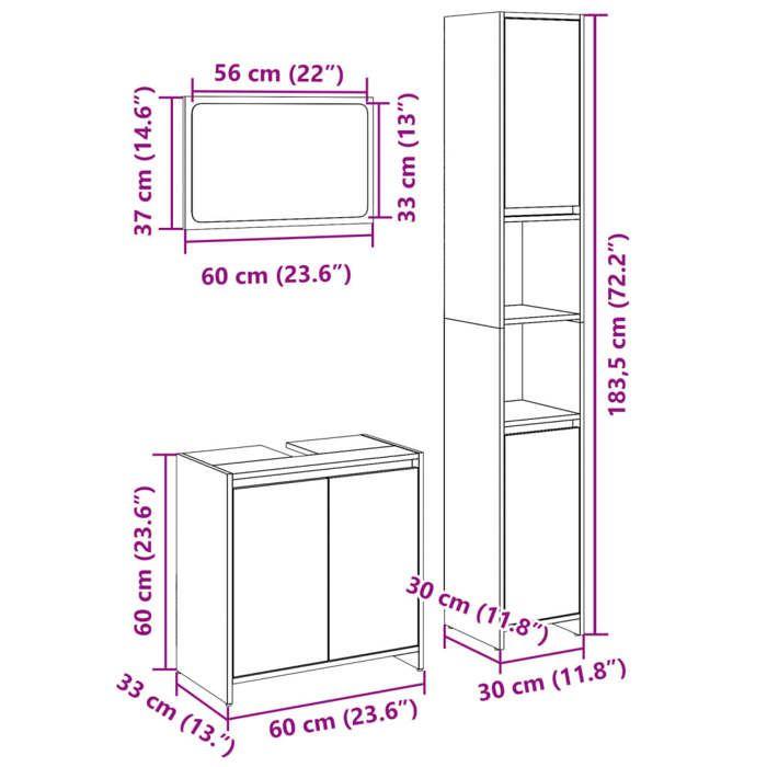 VidaXL Ensemble De Meubles De Salle De Bain 3 Pcs Chêne Sonoma, Armoire De Salle De Bain, Armoire De Rangement De Toilette, 3324974