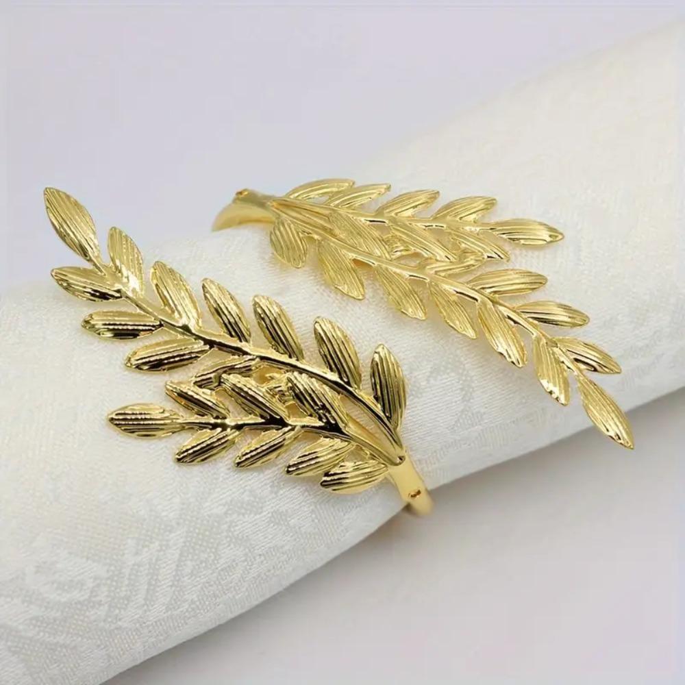 5pcs Gold Leaf Napkin Buckles Electroplated Napkin Holder Wheat Shaped Napkin Ring Banquet