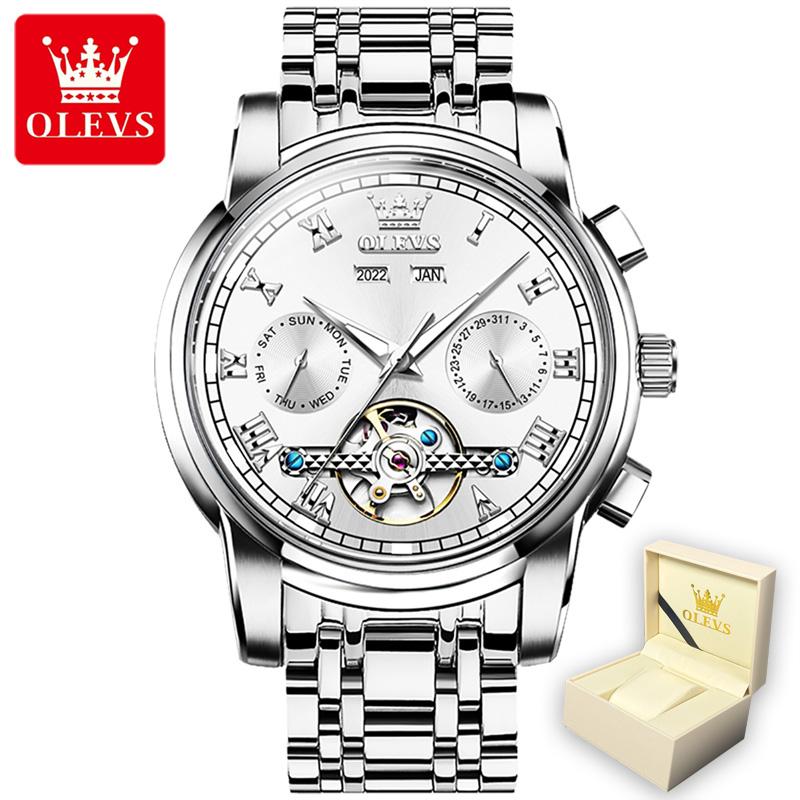 OLEVS 6607 Cu Cutie Cadou Ceas Contor mecanic Multifunctional Ceas barbatesc cu cadran mare