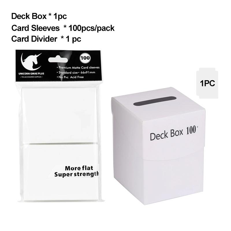 Cards Deck Box for Pokemon MTG TCG Trading Cards with 1pc Divider and 100PCS 66x91mm Matte Standard Size Card Sleeve for TCG MTG