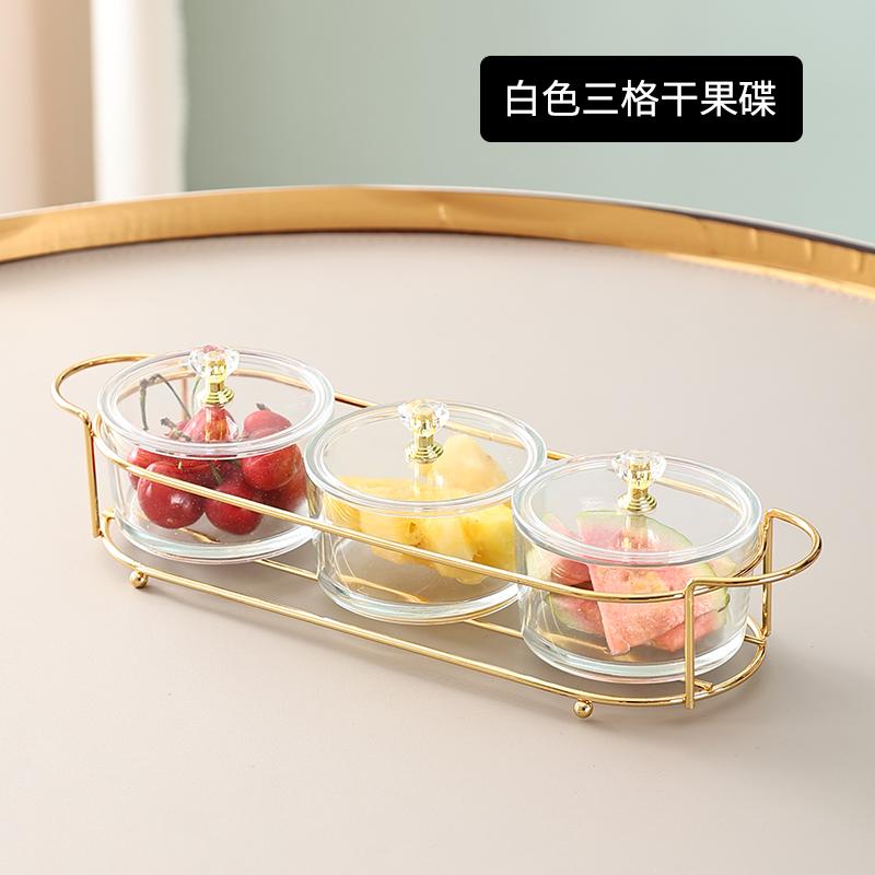 Wrought Iron Glass Fruit Plate with Plastic Cover Snack Tray Dried Fruit Plates Snacks Platter Fruit Fork Storage Jar Salad Bowl
