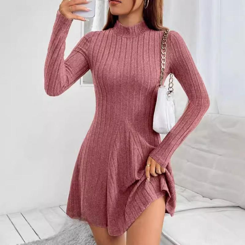 Women's Fashion Casual Spring Fall Solid Color Print  Long Sleeve Half Turtleneck Blouses & Shirts