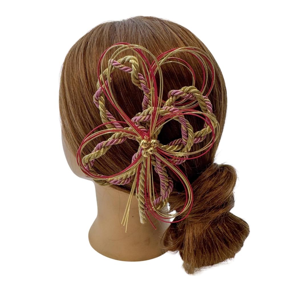 Hani. Pink Gold Mizuhiki Hair Ornament for Coming-of-Age Ceremony, Japanese Traditional Wear, Headpiece, Graduation Ceremony, Wedding, Bridal,