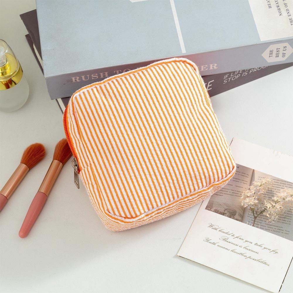Durable Seersucker Sanitary Napkin Pouch Striped Pattern Multi-functional Cosmetic Bag Mini Makeup Bag Travel