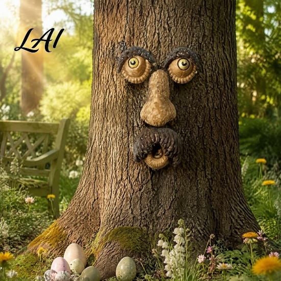 Whimsical Forest Tree Art Glow‑in‑the‑Dark Face Garden Decor Funny Old Man Bark Sculpture Resin Ornament Outdoor Halloween Easter Hugger Yard