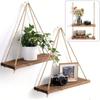 1PCS Wall decoration hanging rope flower pot storage rack wall hanging wooden storage rack, hanging decoration, home decoration
