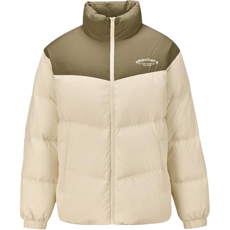 Skechers Color Block Stand Collar Zipper White Duck Down Jacket Unisex Outerwear L425U009-001J S