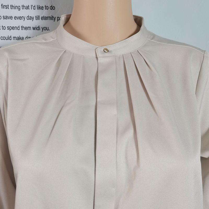 Order Imitation Satin Surface Stand Collar Hidden Hook Long Sleeves Shirt Female Stylish Niche Temperament Professional Pure Color Spring & Fall