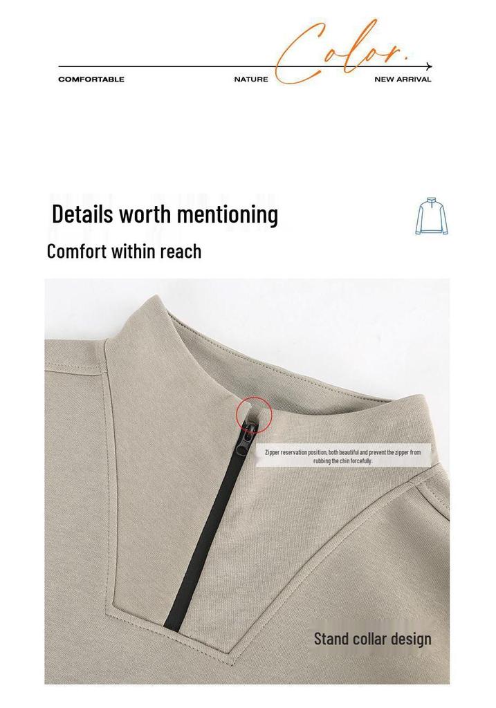 Women's Loose Fit Half-Zip Stand Collar Hoodie - Long Sleeve Solid Color Outerwear for Spring and Autumn