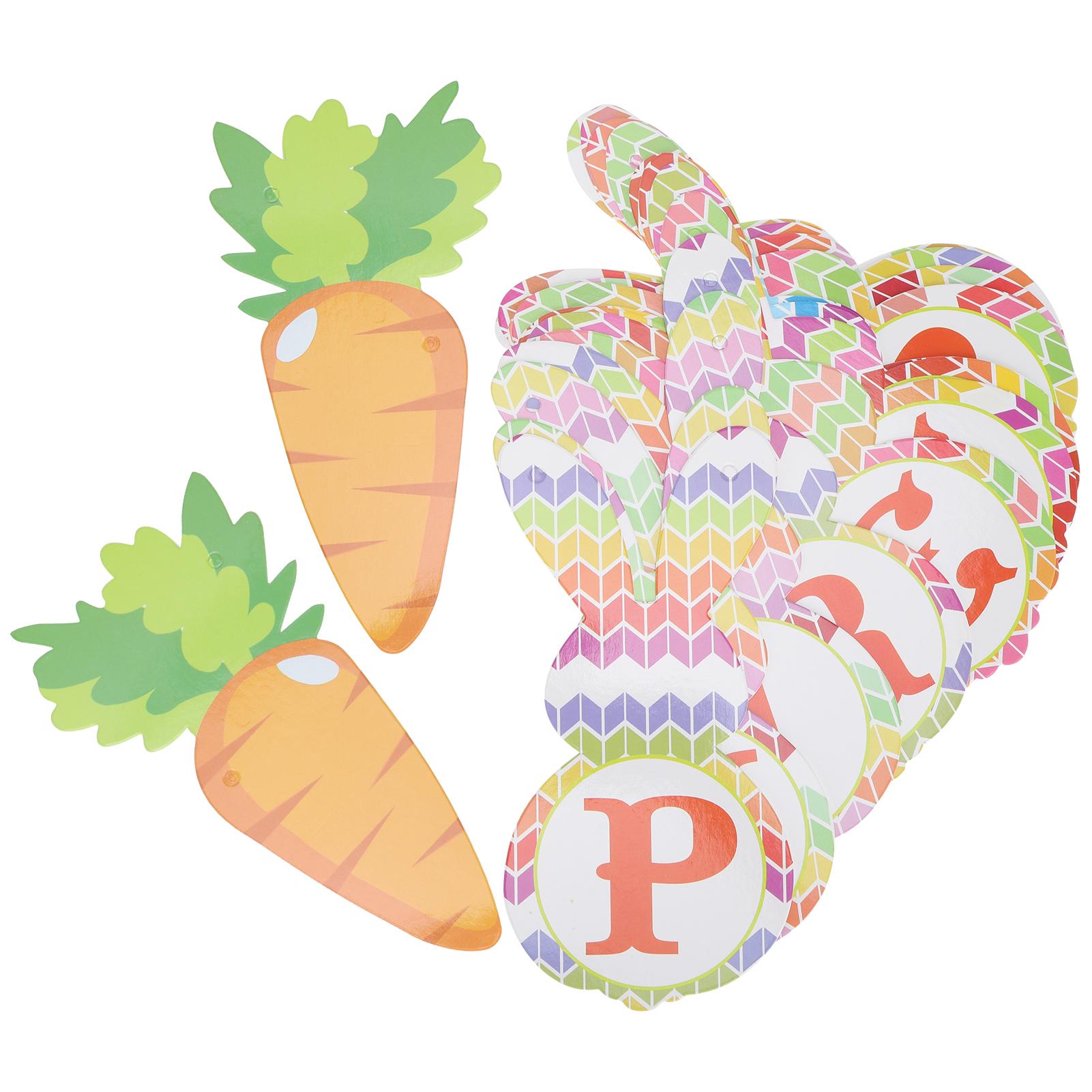 

Paper Card Banner Rabbit Carrot Shape Strip Easter Festival Letter Decoration with Rope