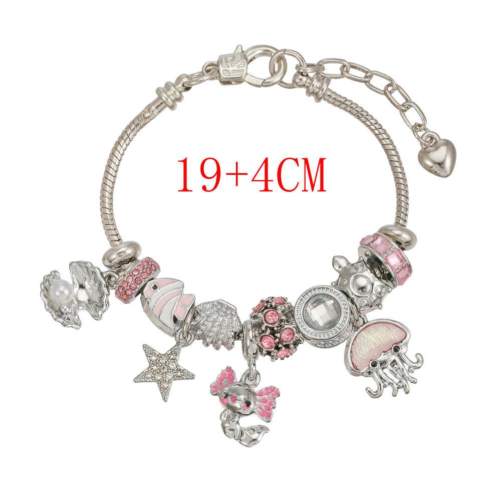 Pink Marine Style Zinc Alloy Starfish and Clown Fish Pendant Shell Beaded Bracelet-Trendy Women's Gift