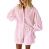 2025 summer women's clothing European and American shirts, jacquard bubble sleeves, temperament tops, shorts, commuting design sense, casual suit