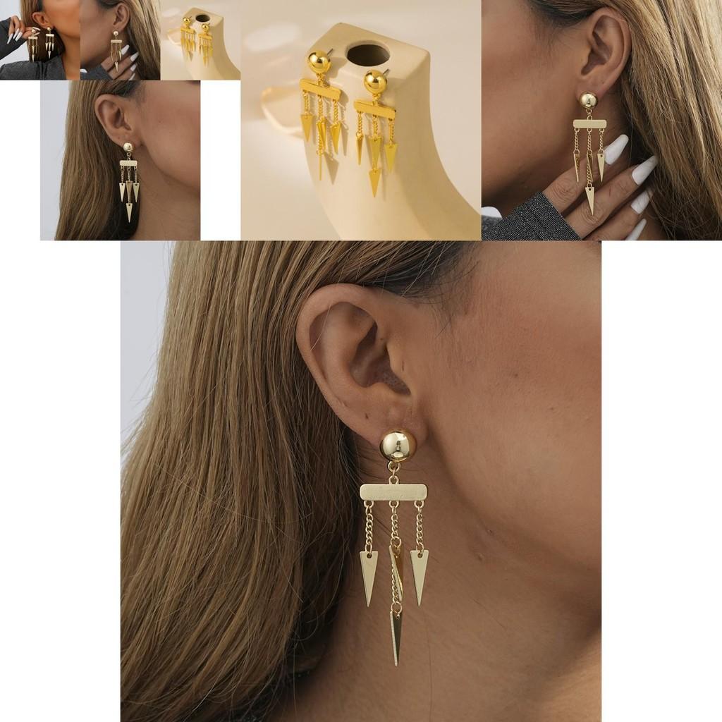 Fashionable Women's Alloy Geometric Tassel Earrings Chic Asymmetric Gold Finish