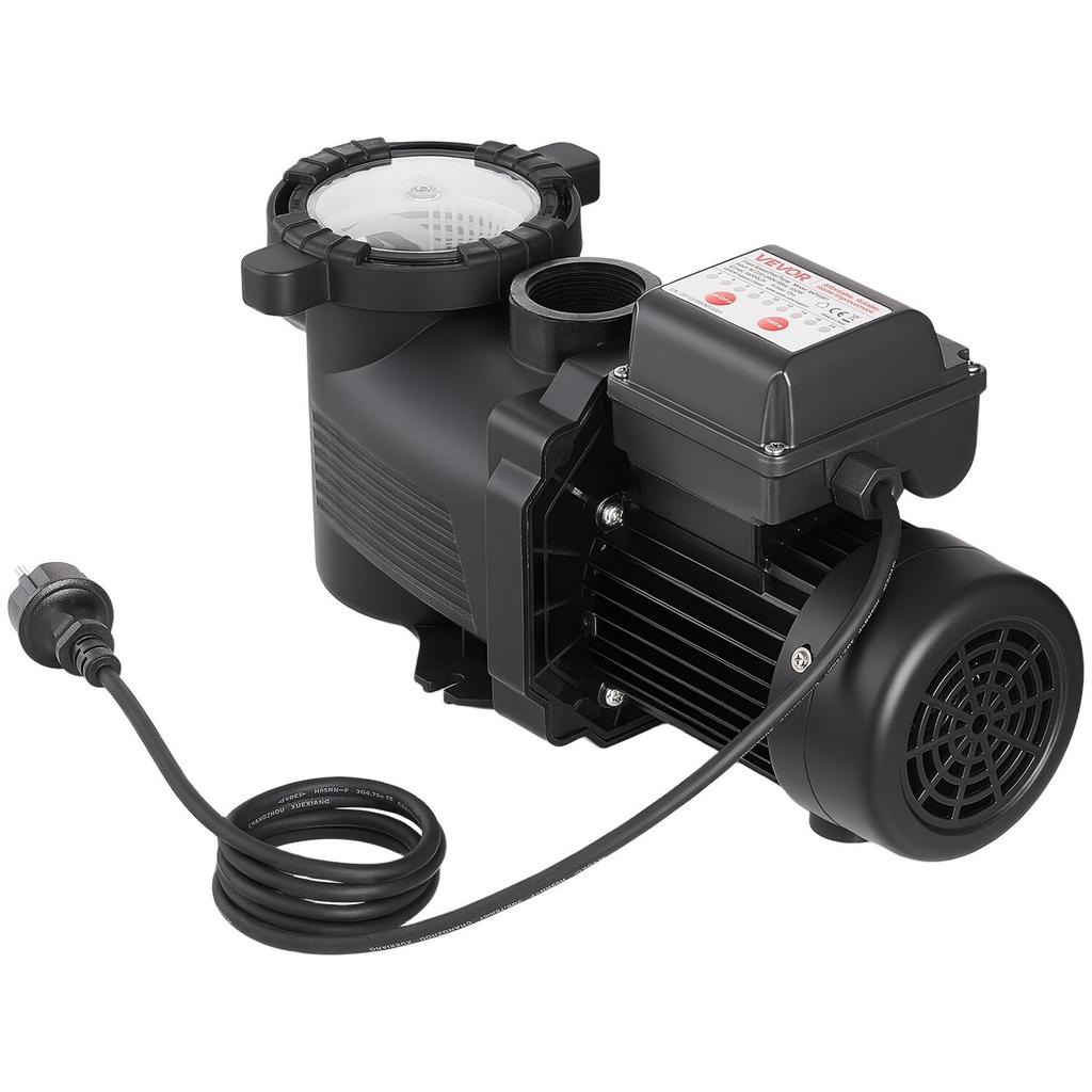 Zwembadpomp, 550W, 14.000 L/U Maximaal Debiet Enkele Snelheid Zwembadpomp, AC 220-240V, 3450 RPM, 12 m Maximale Opvoerhoogte, met 24-Uurs Timer & Filtermand, voor